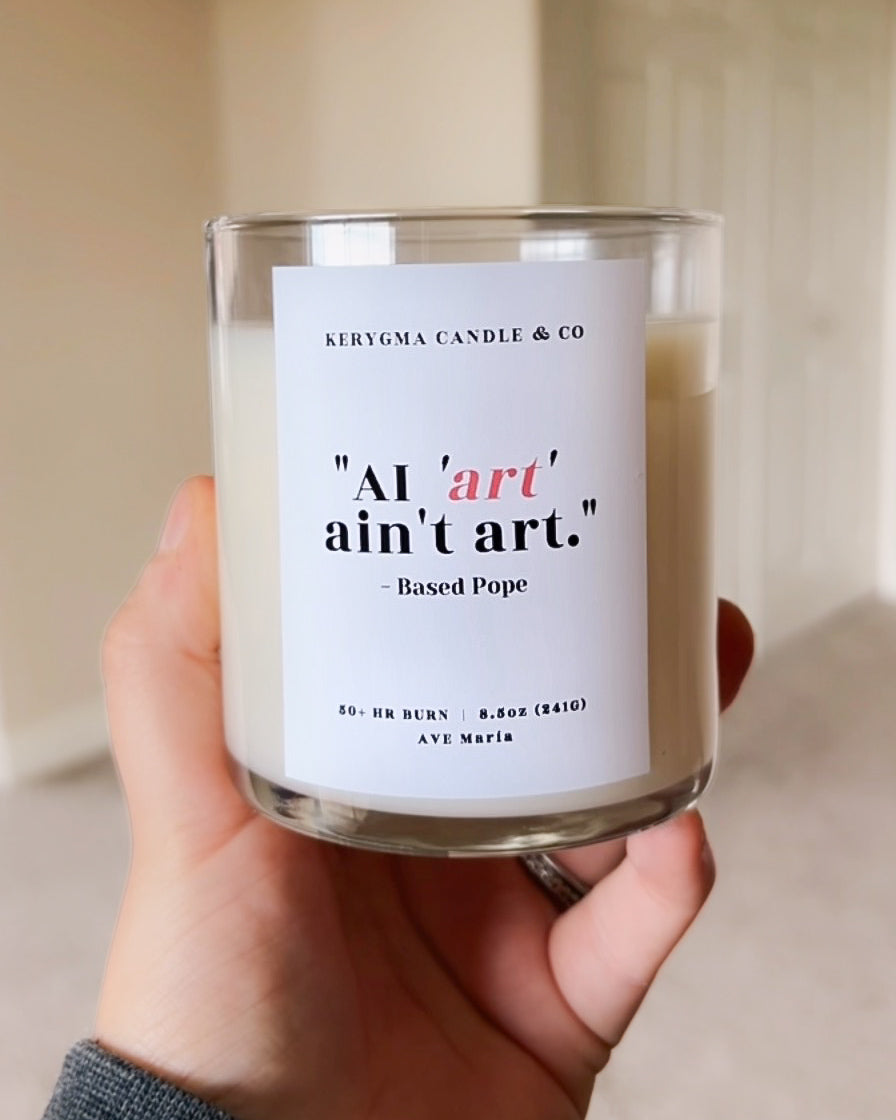 "AI Art Isn't Art" Based Pope Catholic Meme Candle | Funny Gift