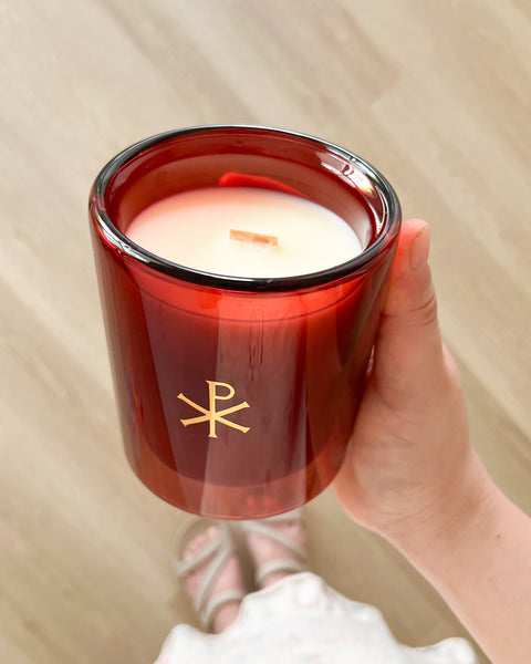 Luxe Chrism Catholic Candle - Pentecost Limited Edition glass