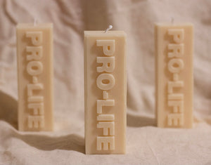 image of decorative candle design that spells out pro life 