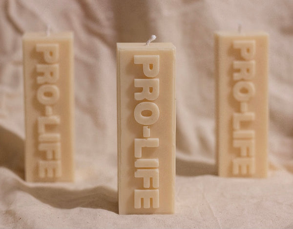 image of decorative candle design that spells out pro life 