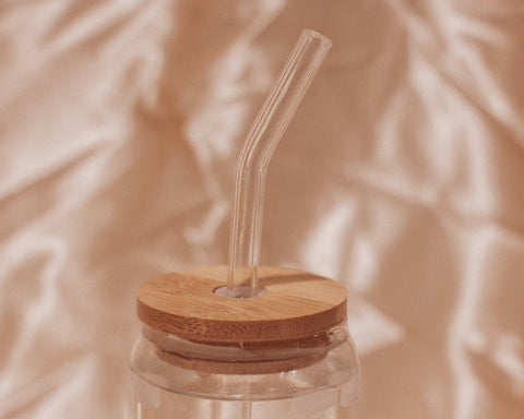 Bamboo Lid + Glass Straw Set
